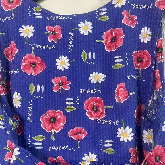 Vintage Oshkosh Poppies Daisies Daisy Dress Blue Red Cotton 6x